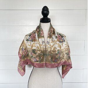 Scarf - Vintage Floral Large Square Pinks & Tans 34.5”